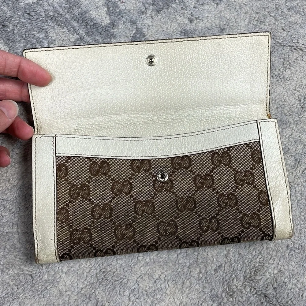 Gucci Monogram GG Logo Canvas Long Continental Wallet White Leather Trim Bolt - Picture 9 of 16